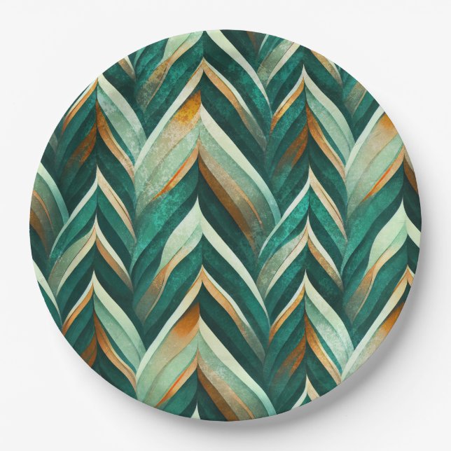 Olive Green Abstract Geometric Nature Pattern Paper Plates (Front)