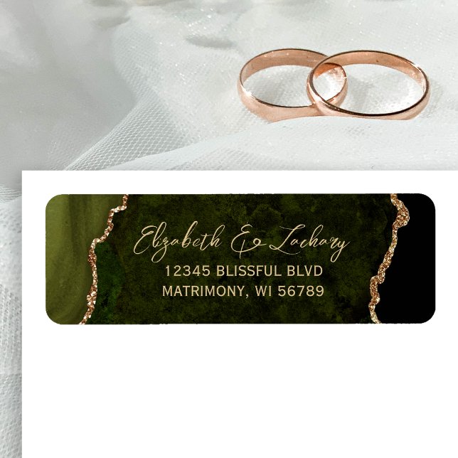 Olive Green Agate Script Wedding Return Address Label (Creator Uploaded)