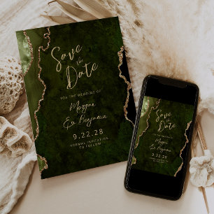 Olive Green Agate Script Wedding Save the Date Invitation