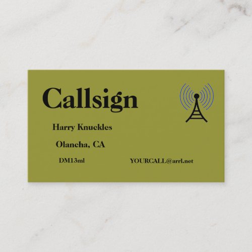 Olive Green Amateur Radio Call Sign Business Card