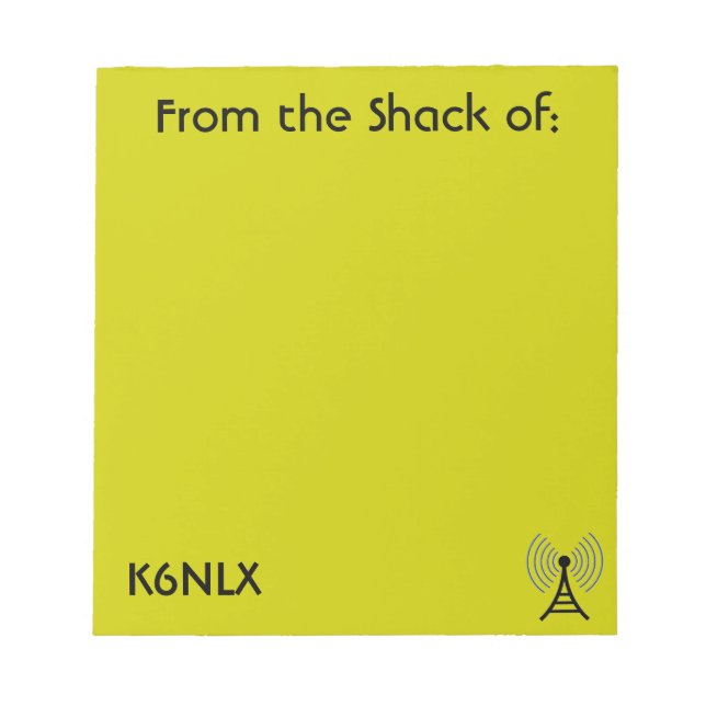 Olive Green Amateur Radio Call Sign Notepad (Front)