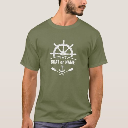 Olive Green Anchor Oars Ships Helm Boat or Name T_Shirt