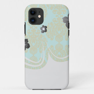olive green and aqua  fleur damask iPhone 11 case