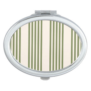 Olive green and beige five stripes pattern compact mirror