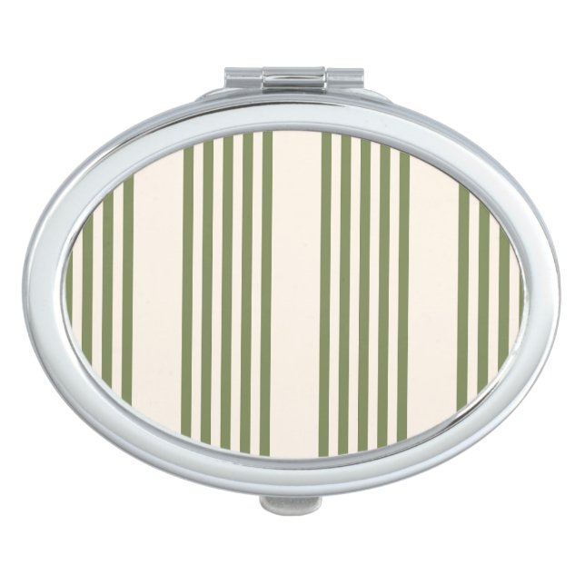 Olive green and beige five stripes pattern compact mirror (Front)