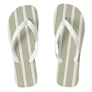 Olive green and beige five stripes pattern flip flops