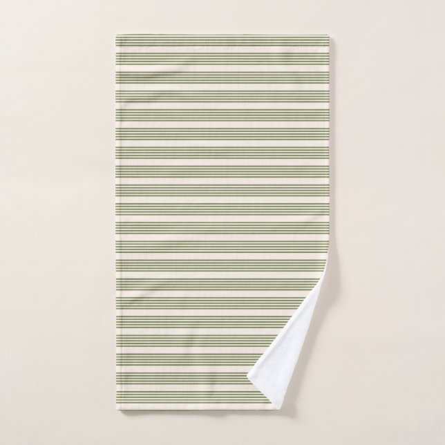 Olive green and beige five stripes pattern hand towel  (Hand Towel)