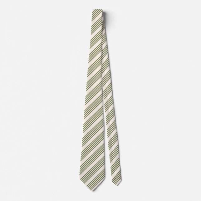 Olive green and beige five stripes pattern neck tie (Front)