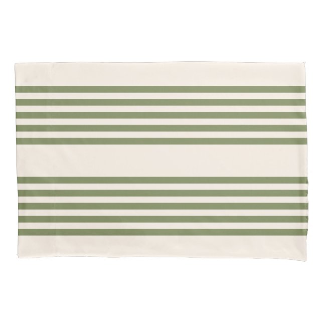 Olive green and beige five stripes pattern pillow case (Front)