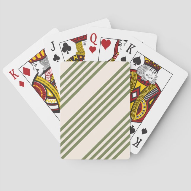 Olive green and beige five stripes pattern poker cards (Back)