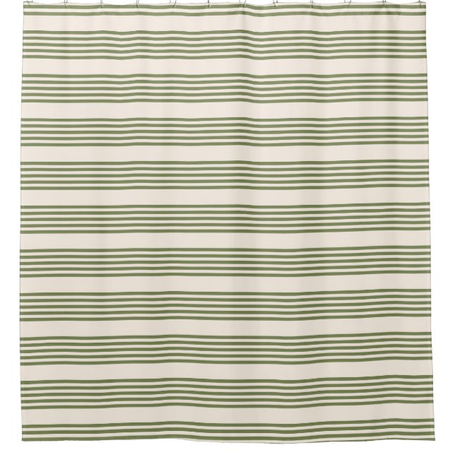 Olive green and beige five stripes pattern shower curtain (Front)