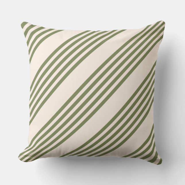 Olive green and beige five stripes pattern throw pillow (Front)