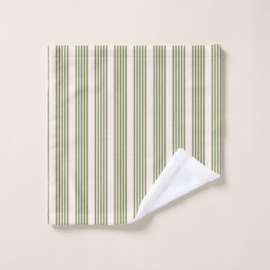 Olive green and beige five stripes pattern wash cloth