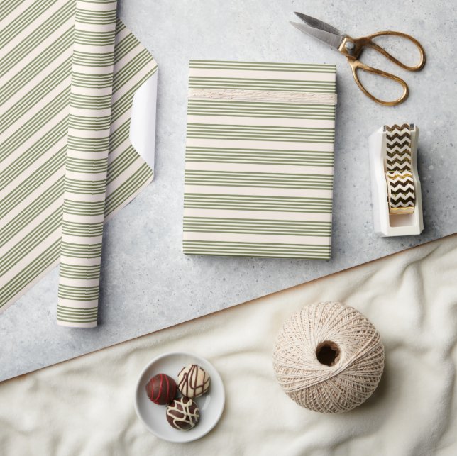 Olive green and beige five stripes pattern wrapping paper (Crafts)