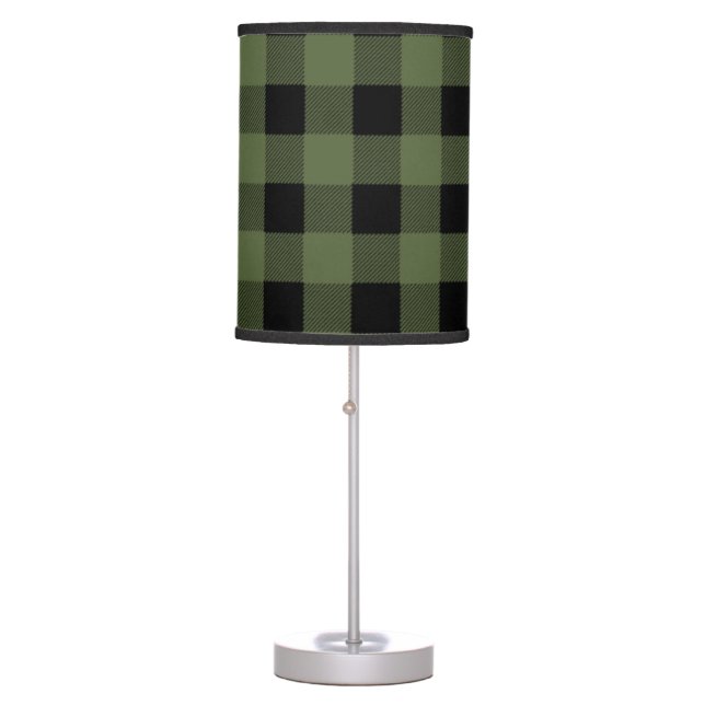 Olive Green and Black Buffalo Plaid Lamp (Front)