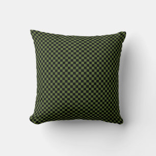 Olive Green and Black Checkerboard Squares Throw Pillow