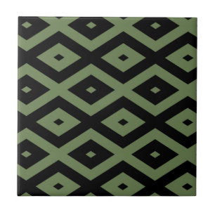 Olive green and black diamond pattern ceramic tile