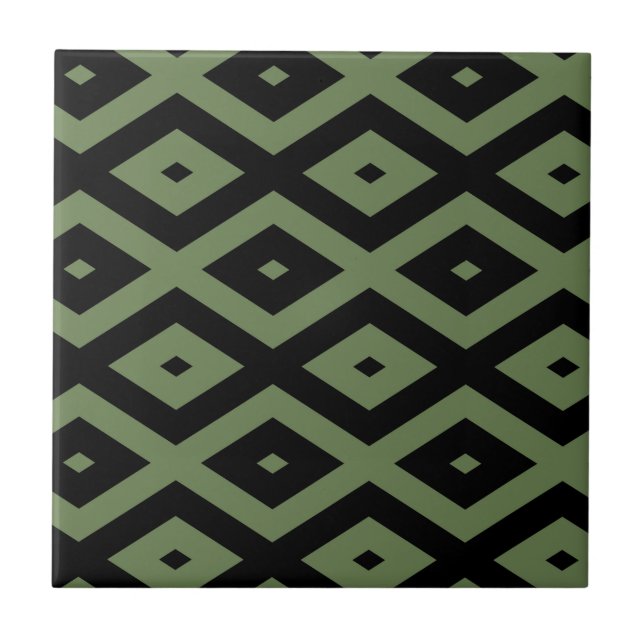 Olive green and black diamond pattern ceramic tile (Front)