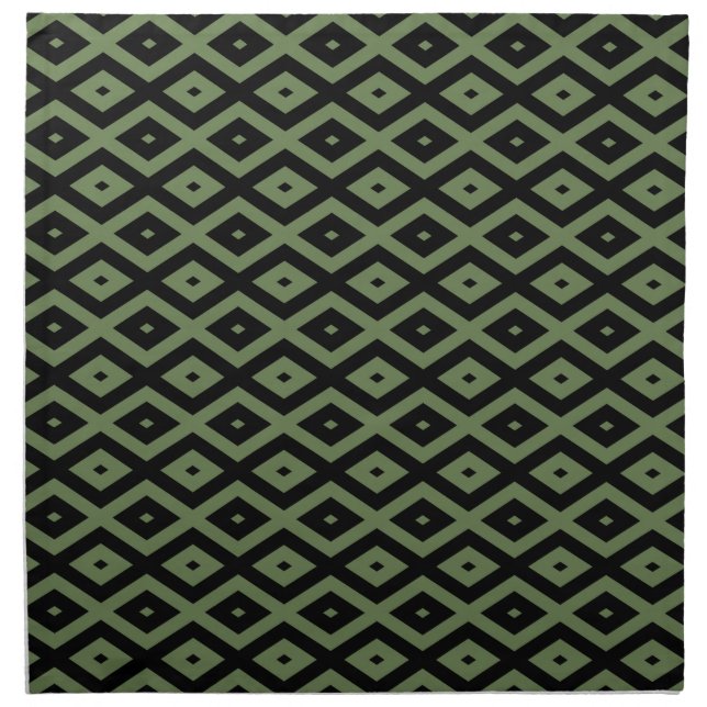 Olive green and black diamond pattern cloth napkin (Front)