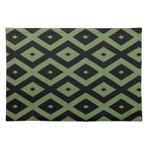 Olive green and black diamond pattern cloth placemat