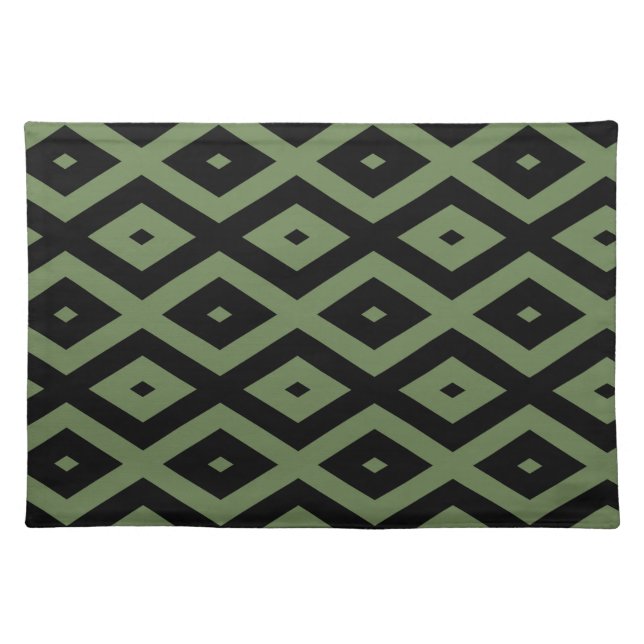 Olive green and black diamond pattern cloth placemat (Front)