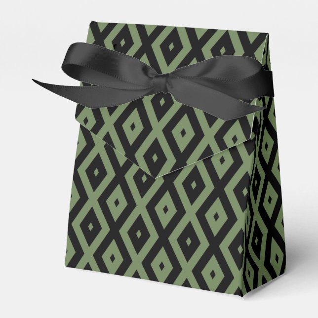 Olive green and black diamond pattern favor boxes (Front Side)