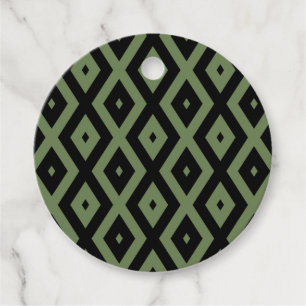 Olive green and black diamond pattern favor tags