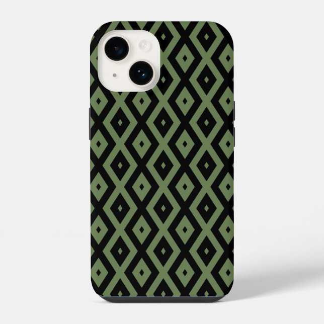 Olive green and black diamond pattern iphone case (Back)