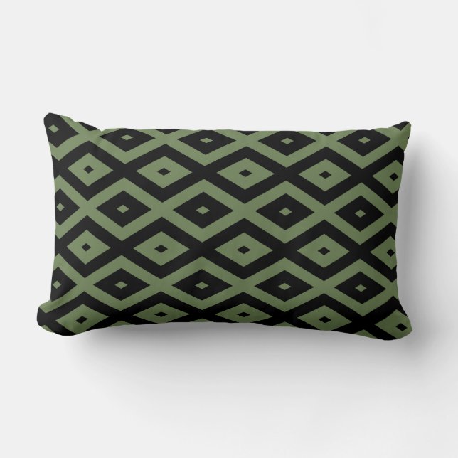Olive green and black diamond pattern lumbar pillow (Front)