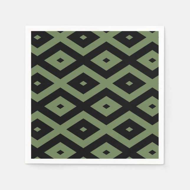 Olive green and black diamond pattern napkins (Front)