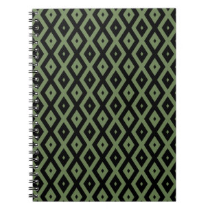 Olive green and black diamond pattern notebook