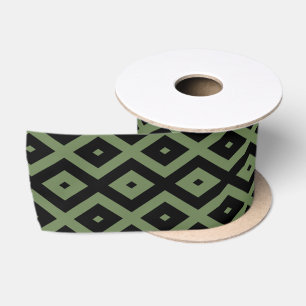 Olive green and black diamond pattern satin ribbon
