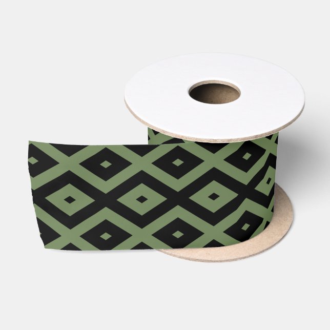 Olive green and black diamond pattern satin ribbon (Spool)