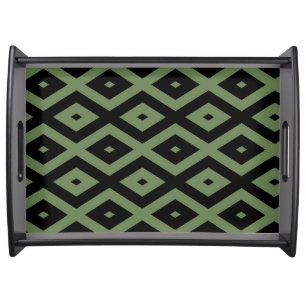 Olive green and black diamond pattern serving tray