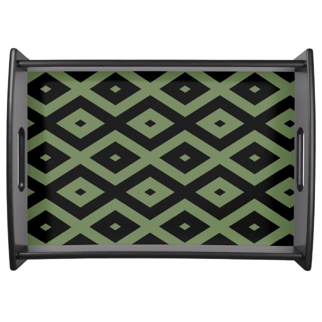 Olive green and black diamond pattern serving tray (Front)