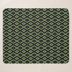 Olive green and black diamond pattern sherpa blanket