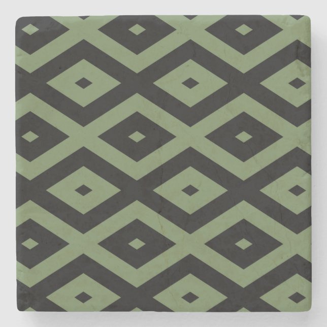 Olive green and black diamond pattern stone coaster (Front)