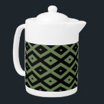 Olive green and black diamond pattern teapot<br><div class="desc">Olive green and black diamond pattern</div>