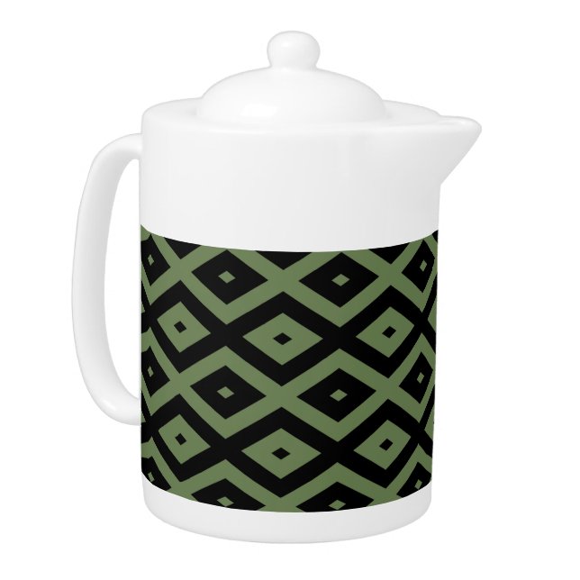 Olive green and black diamond pattern teapot (Left)