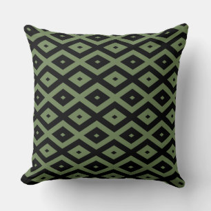 Olive green and black diamond pattern throw pillow