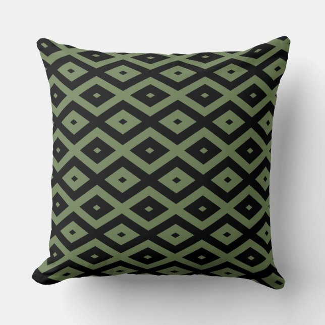 Olive green and black diamond pattern throw pillow (Front)