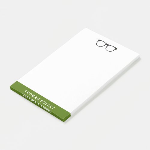 Olive Green and Black Hipster Glasses Notepad