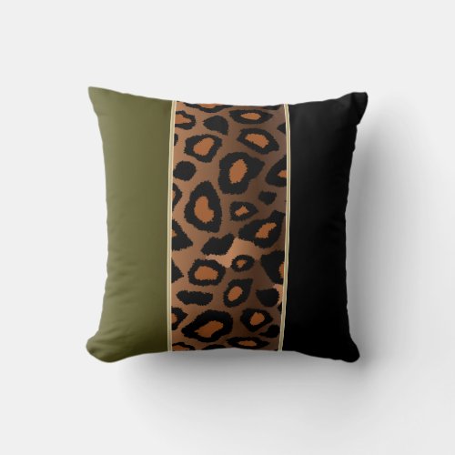 Olive Green and Black Leopard Animal Pattern Throw Pillow