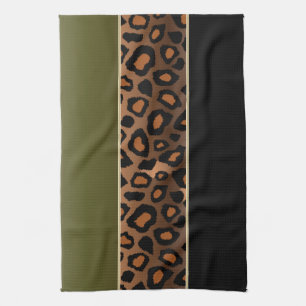 Olive Green and Black Leopard Animal Print Towel