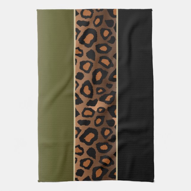 Olive Green and Black Leopard Animal Print Towel (Vertical)