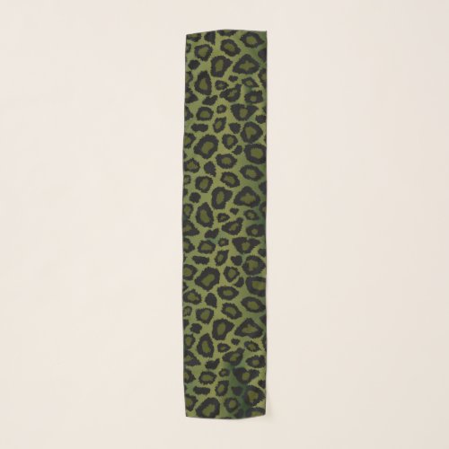 Olive Green and Black Leopard Print Scarf