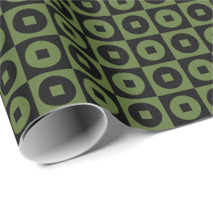 Olive Green and Black Square Circle Wrapping Paper