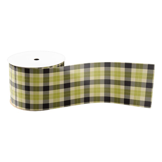 Olive Green and Black Tartan Plaid Ribbon (Spool)