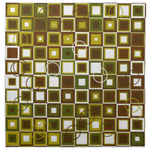 Olive Green and Brown Geometric Square Pattern Cloth Napkin
