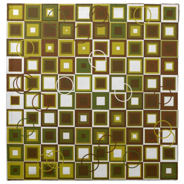 Olive Green and Brown Geometric Square Pattern Cloth Napkin (Front)